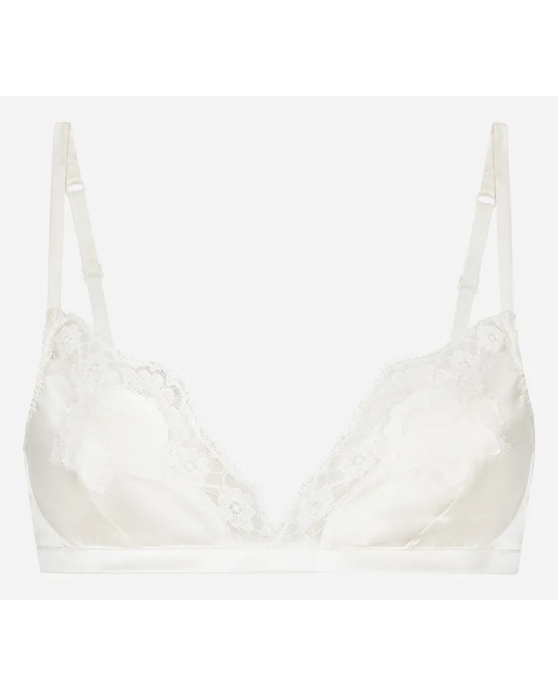Dolce & Gabbana Reggiseno Soft Cup In Raso Con Pizzo - Donna Intimo Bianco Seta Bianco