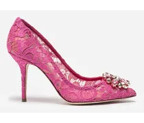 Pump In Taormina Lace With Crystals - Donna Décolleté E Slingback Fucsia Pizzo