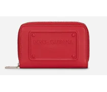 Small Zip-around Wallet In Calfskin With Raised Logo - Uomo Portafogli E Piccola Pelletteria Rosso Pelle