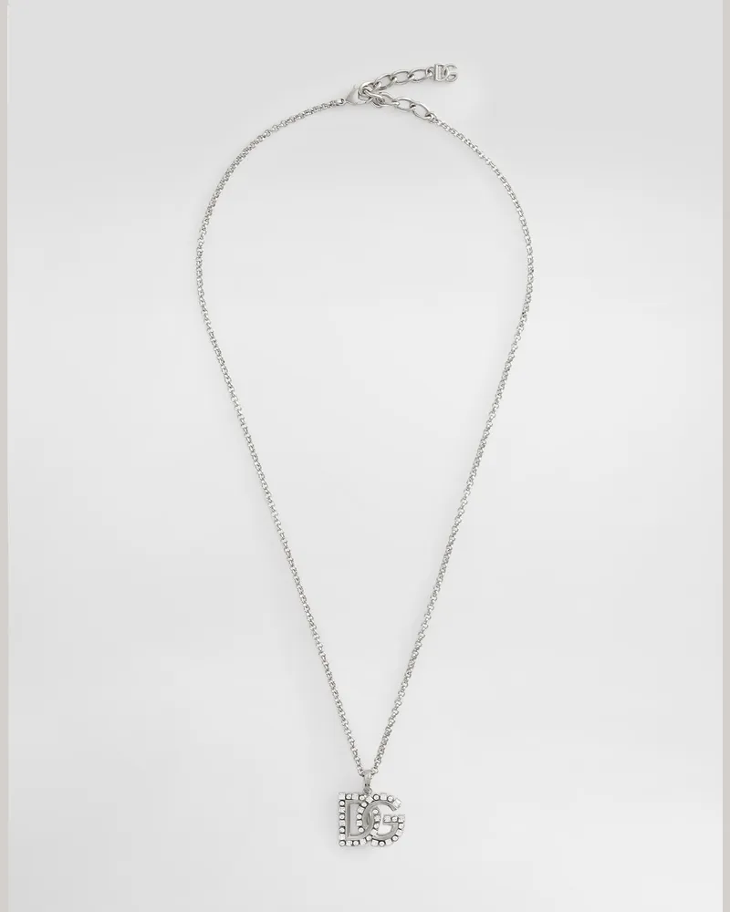 Dolce & Gabbana Collana A Catena Sottile Con Logo Dg In Strass - Donna Bijoux Argento Metallo Argento