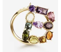 Rainbow Alphabet B Ring In Yellow Gold With Multicolor Fine Gems - Donna Anelli Oro