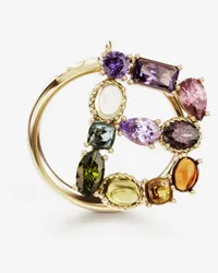 Dolce & Gabbana Rainbow Alphabet B Ring In Yellow Gold With Multicolor Fine Gems - Donna Anelli Oro Oro