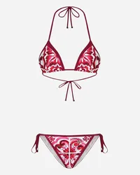 Dolce & Gabbana Majolica-print Triangle Bikini - Donna Beachwear Fucsia Tessuto Tris