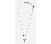 Family Cross And Rose Pendants On Yellow Gold Chain - Donna Collane Oro