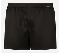 Shorts In Seta Con Etichetta Logo - Uomo Intimo E Loungewear Nero Seta