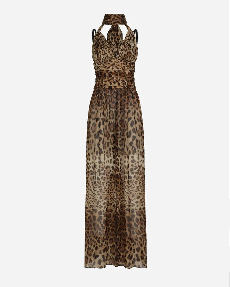 Dolce & Gabbana Abito Lungo In Chiffon Stampa Leo - Donna Abiti Stampa Animalier Leo