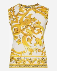 Dolce & Gabbana Maglia Senza Maniche In Seta Stampa Maiolica - Donna T-shirts E Felpe Stampa Stampa