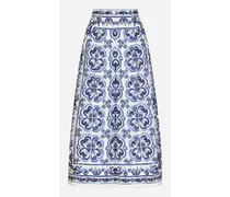 Pantaloni Culotte In Popeline Stampa Maiolica - Donna Pantaloni E Shorts Blu Cotone