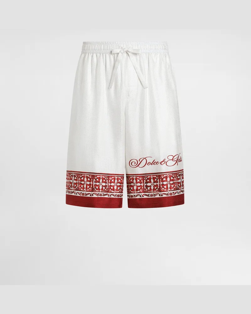 Dolce & Gabbana Bermuda Vanity In Twill Jacquard Stampa Maiolica - Uomo Pantaloni E Shorts Multicolore Multicolore