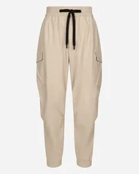 Dolce & Gabbana Pantalone Cargo In Cotone Stretch Con Placca - Uomo Pantaloni E Shorts Beige Beige