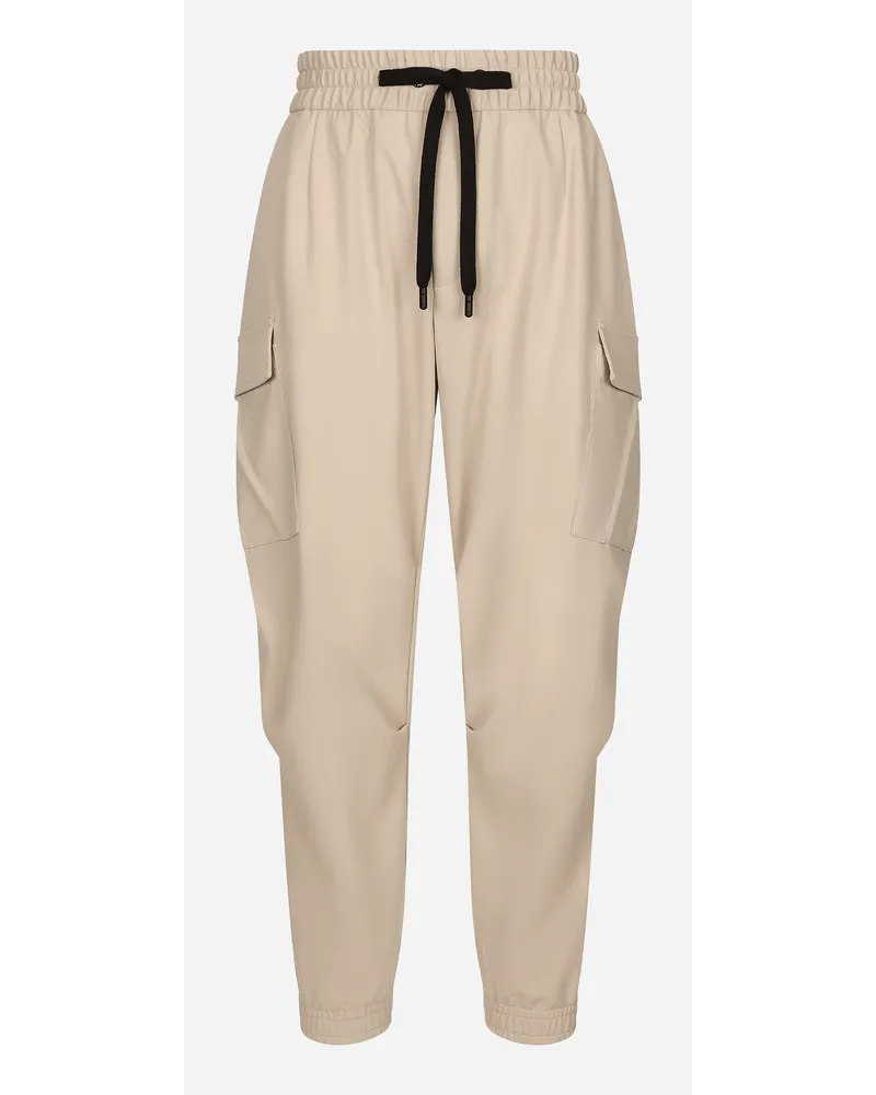 Dolce & Gabbana Pantalone Cargo In Cotone Stretch Con Placca - Uomo Pantaloni E Shorts Beige Beige