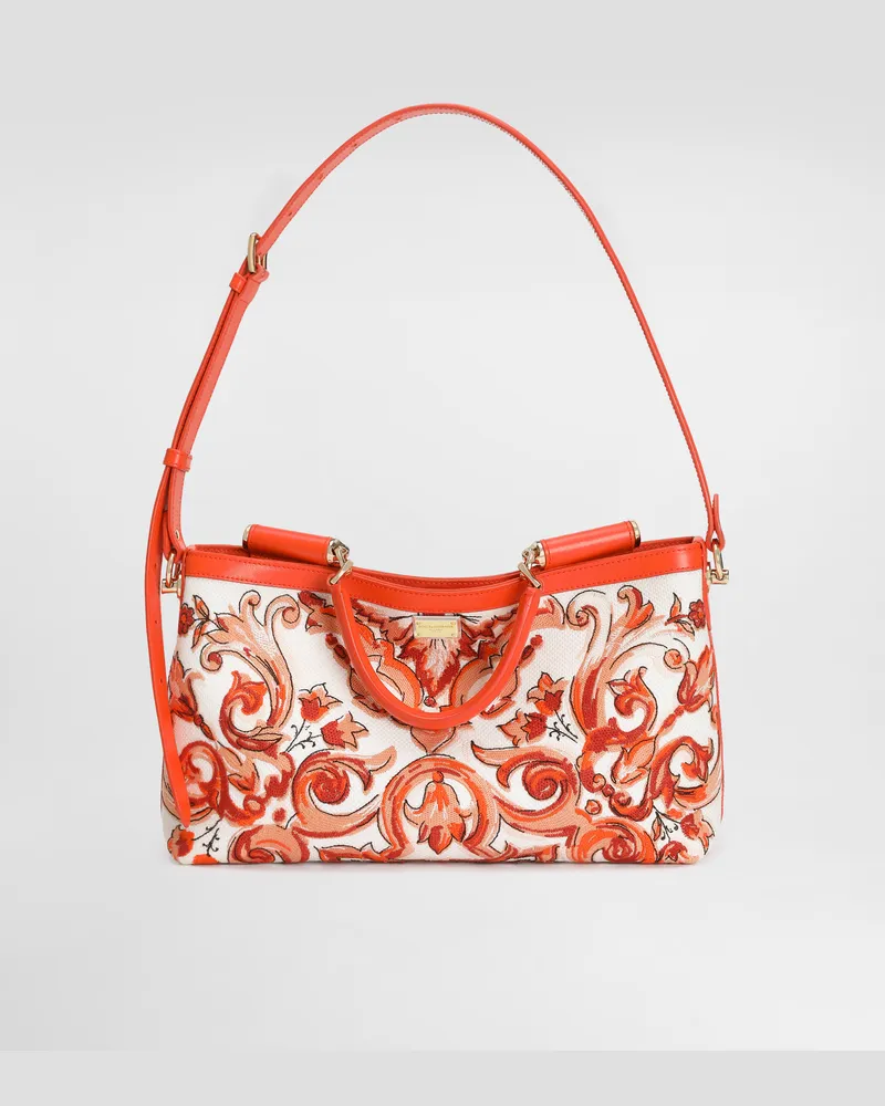 Dolce & Gabbana Borsa A Mano Vittoria Media Con Ricamo Maiolica - Donna Borse A Spalla E Tracolla Arancione Arancione