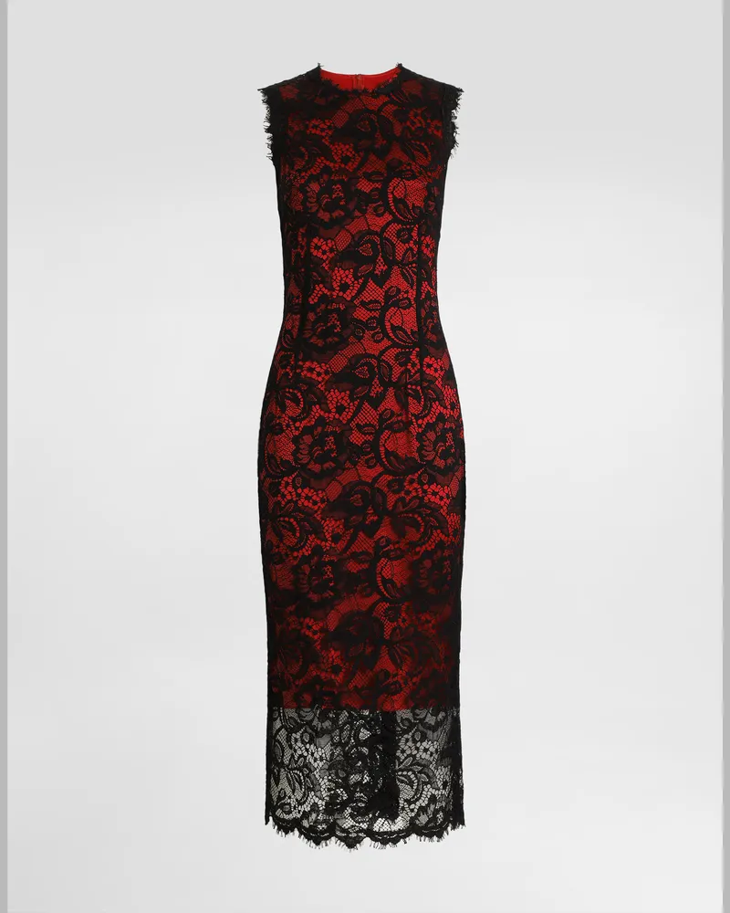 Dolce & Gabbana Abito Longuette A Tubino In Pizzo Floreale Con Fodera A Contrasto - Donna Abiti Nero Nero
