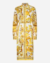 Dolce & Gabbana Chemisier Midi Con Cintura In Popeline Di Cotone Stampa Maiolica - Donna Abiti Stampa Stampa