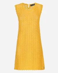 Dolce & Gabbana Abito Corto Senza Maniche In Crochet - Donna Abiti Giallo Cotone Giallo