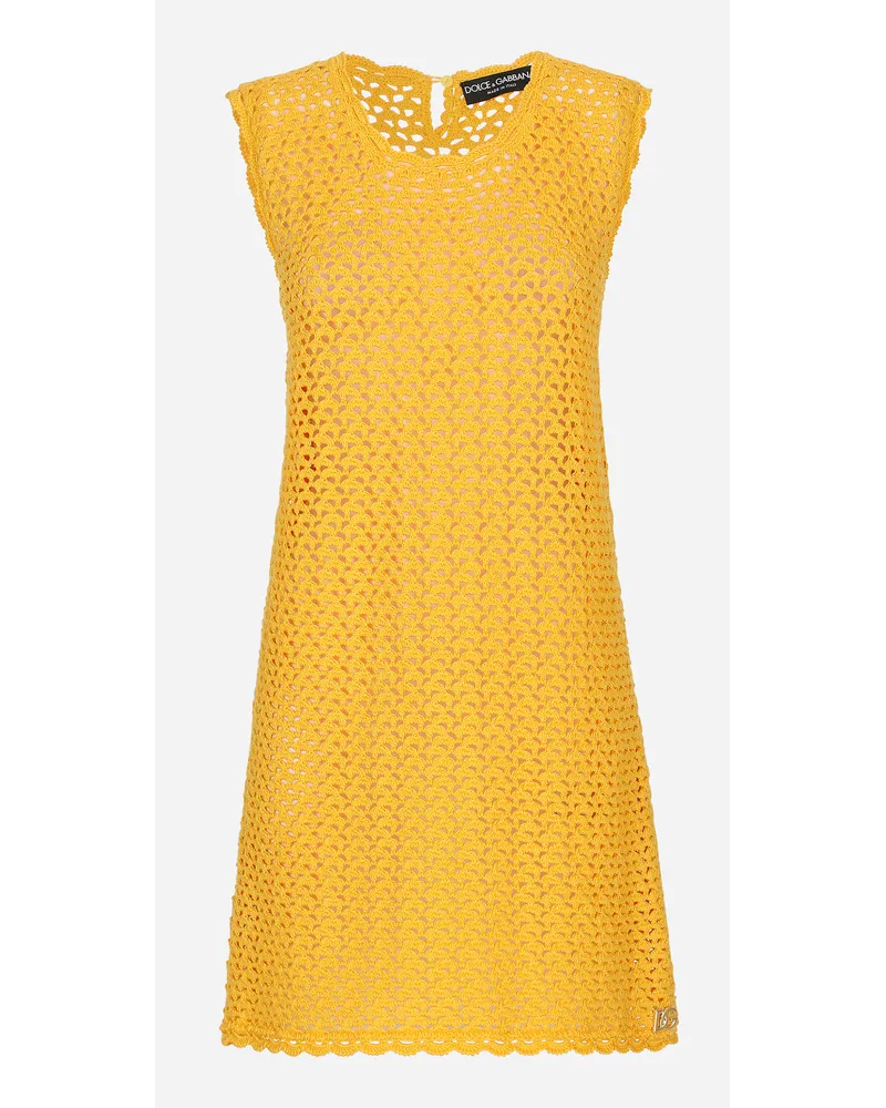 Dolce & Gabbana Abito Corto Senza Maniche In Crochet - Donna Abiti Giallo Cotone Giallo
