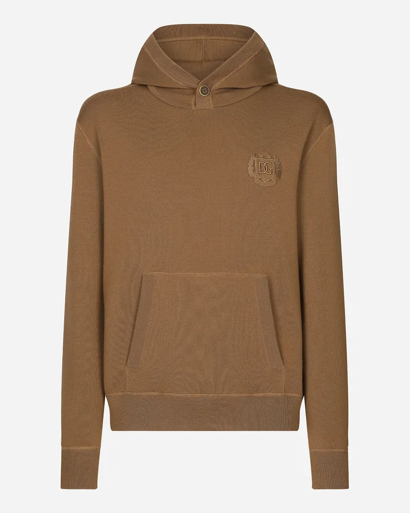 Dolce & Gabbana Felpa Con Cappuccio In Lana E Seta Con Patch Dg - Uomo Felpe Beige Noce