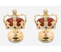 Crown Yellow Gold Crown Cufflinks With Red Jasper - Uomo Gemelli Oro