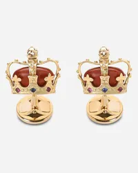 Dolce & Gabbana Crown Yellow Gold Crown Cufflinks With Red Jasper - Uomo Gemelli Oro Oro