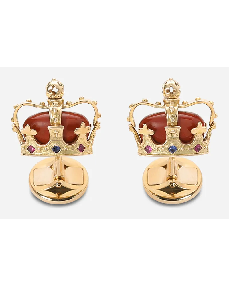 Dolce & Gabbana Crown Yellow Gold Crown Cufflinks With Red Jasper - Uomo Gemelli Oro Oro
