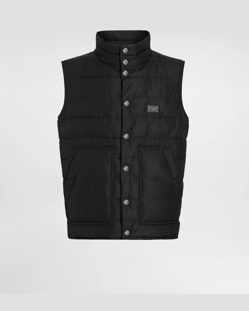Dolce & Gabbana Gilet Nylon Con Placca Logata - Uomo Cappotti E Giubbotti Nero Nylon Nero