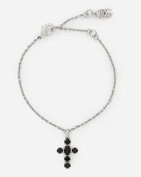 Dolce & Gabbana Bracciale A Catena Con Charms Croce In Strass - Donna Bijoux Argento Metallo Argento