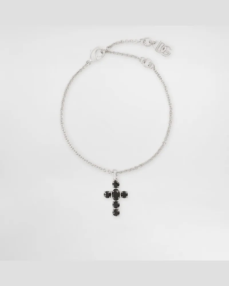 Dolce & Gabbana Bracciale A Catena Con Charms Croce In Strass - Donna Bijoux Argento Metallo Argento
