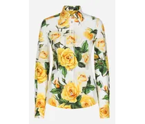 Camicia Manica Lunga In Cotone Stampa Rose Gialle - Donna Camicie E Top Stampa