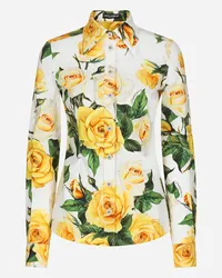 Dolce & Gabbana Camicia Manica Lunga In Cotone Stampa Rose Gialle - Donna Camicie E Top Stampa Stampa