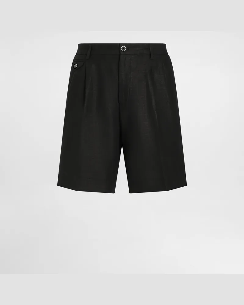 Dolce & Gabbana Bermuda In Lino - Uomo Pantaloni E Shorts Nero Lino Nero