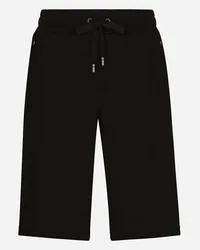 Dolce & Gabbana Bermuda Jogging In Jersey Con Placca Logata - Uomo Pantaloni E Shorts Nero Cotone Nero