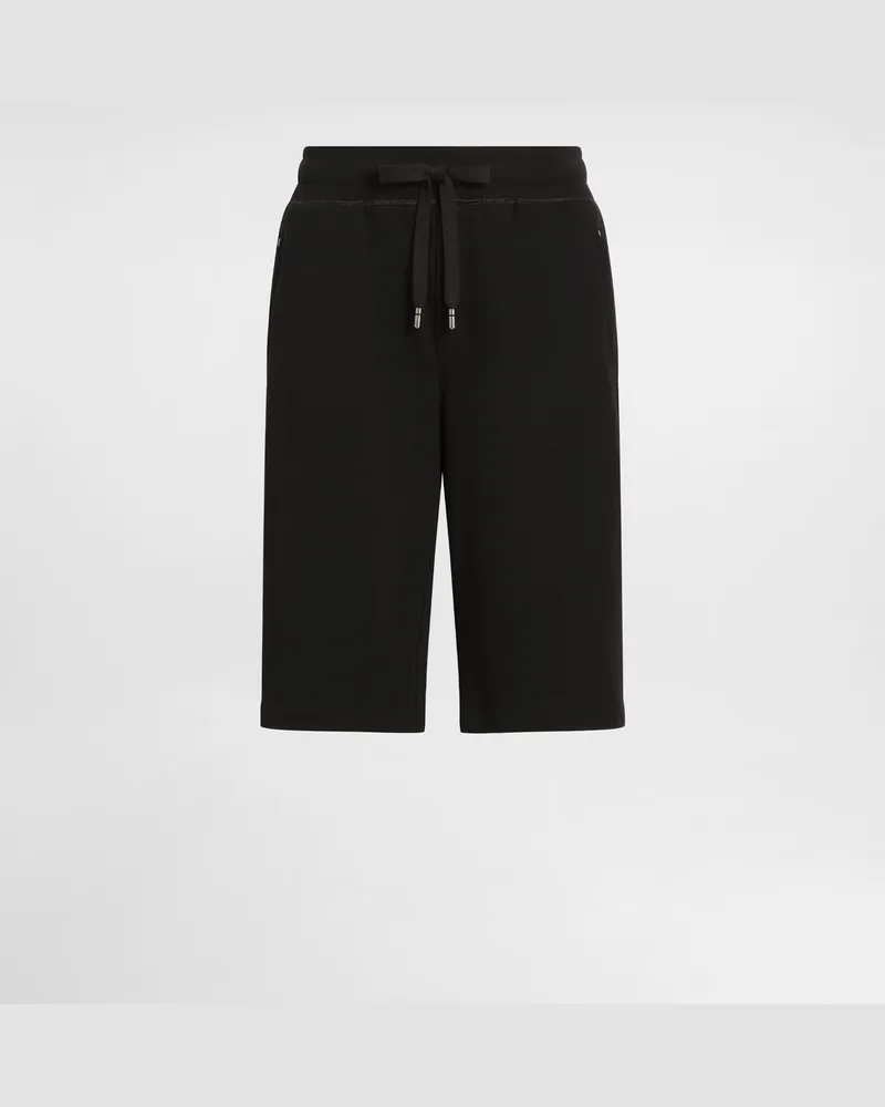 Dolce & Gabbana Bermuda Jogging In Jersey Con Placca Logata - Uomo Pantaloni E Shorts Nero Cotone Nero