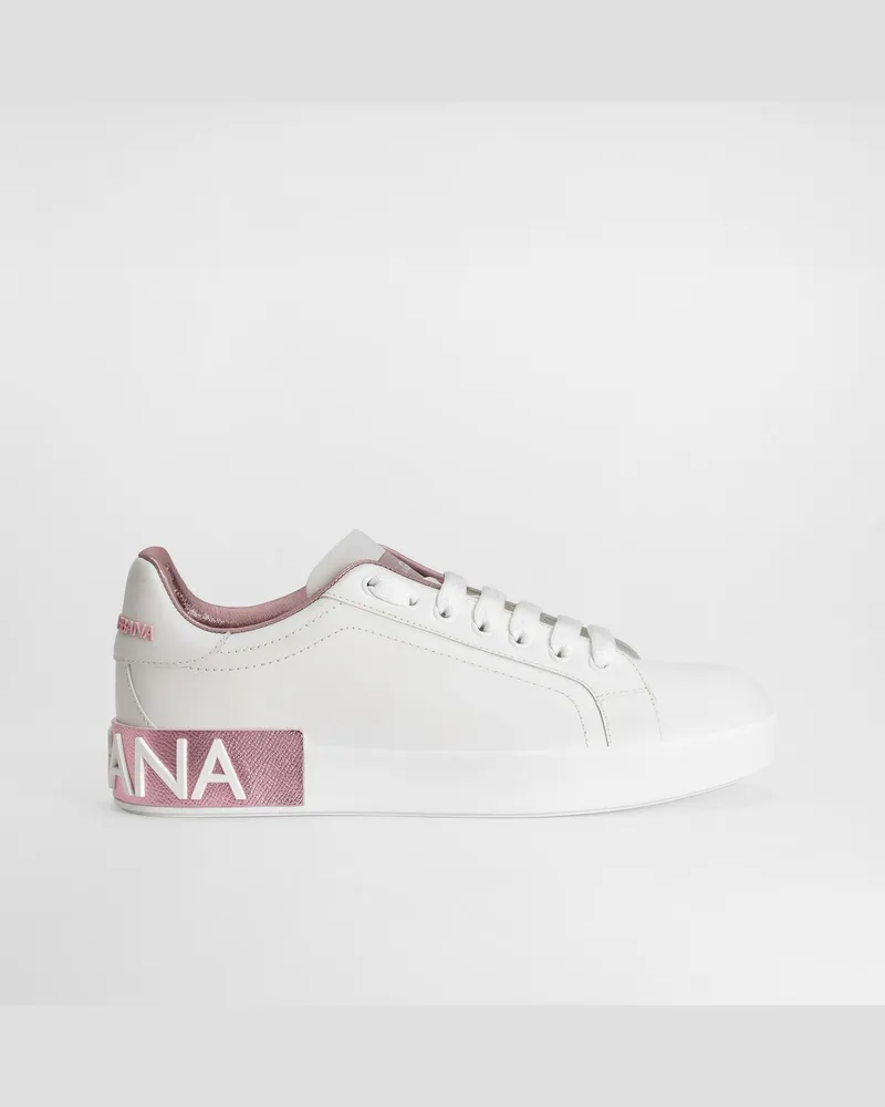 Dolce & Gabbana Sneaker Portofino In Vitello Nappato - Donna Sneaker Rosa Pelle Bianco