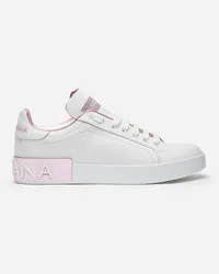 Dolce & Gabbana Sneaker Portofino In Vitello Nappato - Donna Sneaker Rosa Pelle Bianco