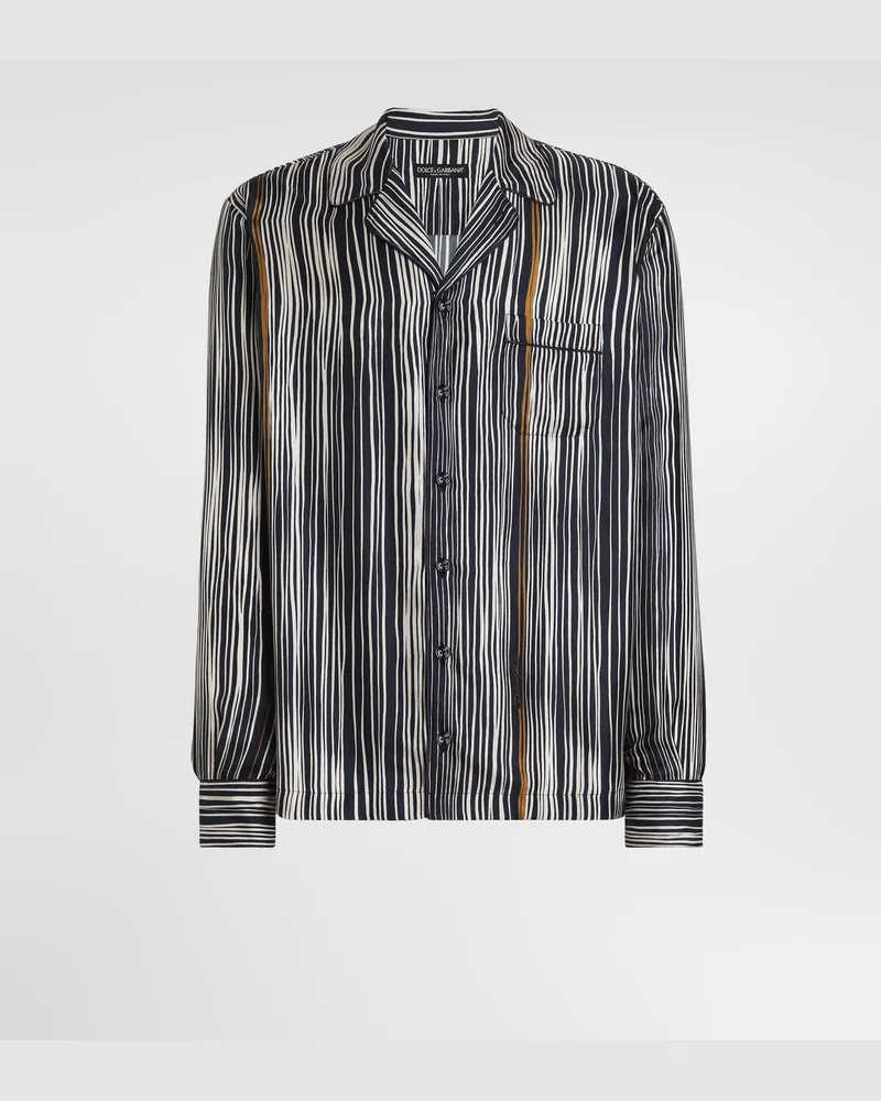 Dolce & Gabbana Camicia Hawaii In Twill Di Seta Stampa Righe - Uomo Collection 