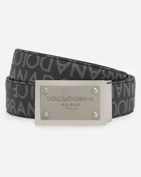 Dolce & Gabbana Cintura In Jacquard Spalmato Con Placca Logata - Uomo Cinture Nero Tessuto Nero