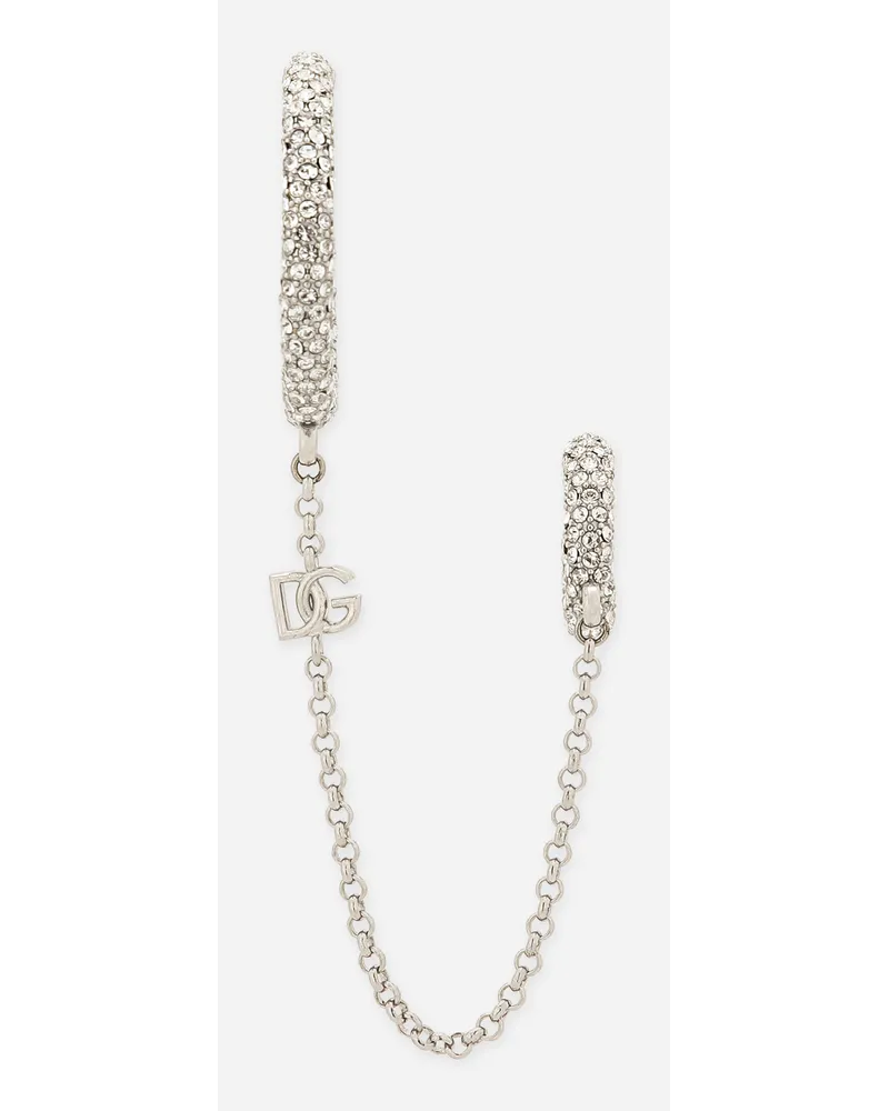 Dolce & Gabbana Mono Orecchino A Creola In Strass Con Catena - Donna Bijoux Argento Metallo Argento