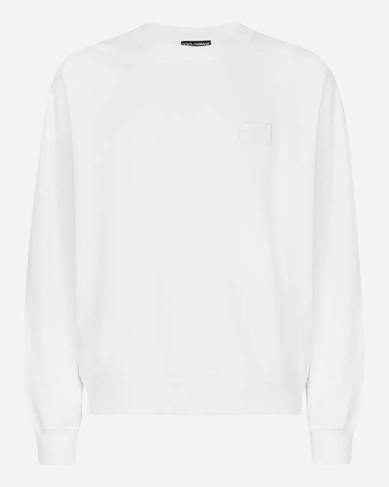 Dolce & Gabbana Felpa In Jersey Con Placca Logo Dg - Uomo Felpe Bianco Bianco