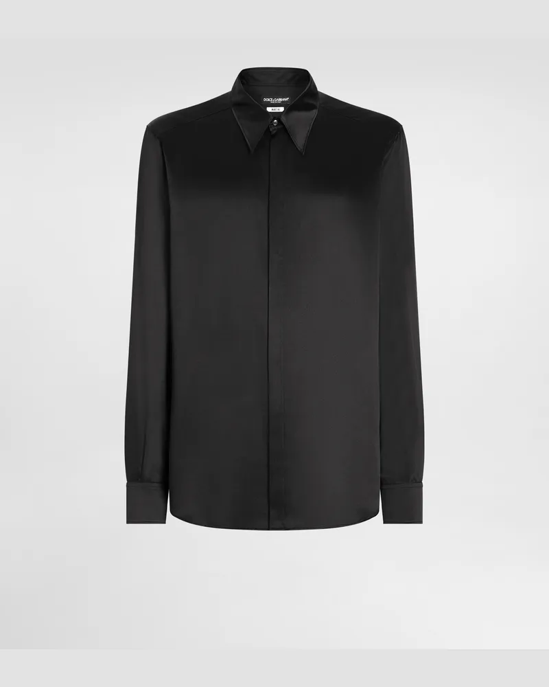 Dolce & Gabbana Camicia Martini In Raso Di Seta - Uomo Camicie Nero Seta Nero