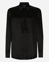 Dolce & Gabbana Camicia Martini In Raso Di Seta - Uomo Nero Seta Nero