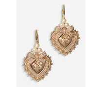 Devotion Earrings In Yellow Gold With Diamonds And Pearls - Donna Orecchini Oro
