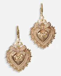 Dolce & Gabbana Devotion Earrings In Yellow Gold With Diamonds And Pearls - Donna Orecchini Oro Oro