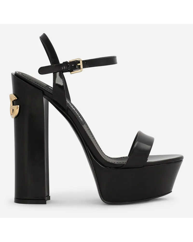 Dolce & Gabbana Sandalo Platform In Pelle Di Vitello Lucida - Donna Sandali E Zeppe Nero Pelle Nero