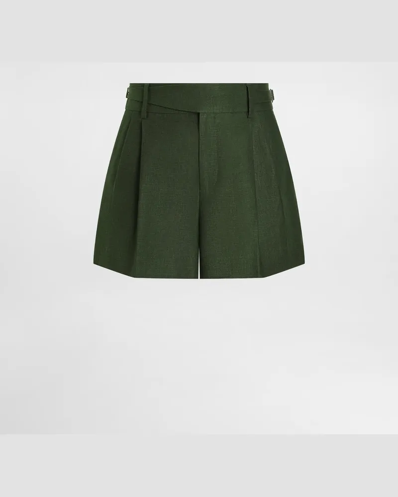 Dolce & Gabbana Bermuda Doppia Pence In Tela Di Lino - Uomo Pantaloni E Shorts Verde Verde