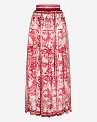 Dolce & Gabbana Gonna Lunga In Chiffon Stampa Maiolica - Donna Gonne Fucsia Seta Tris