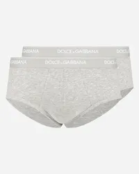 Dolce & Gabbana Bi-pack Slip Brando Cotone Stretch - Uomo Intimo E Loungewear Grigio Cotone Melange