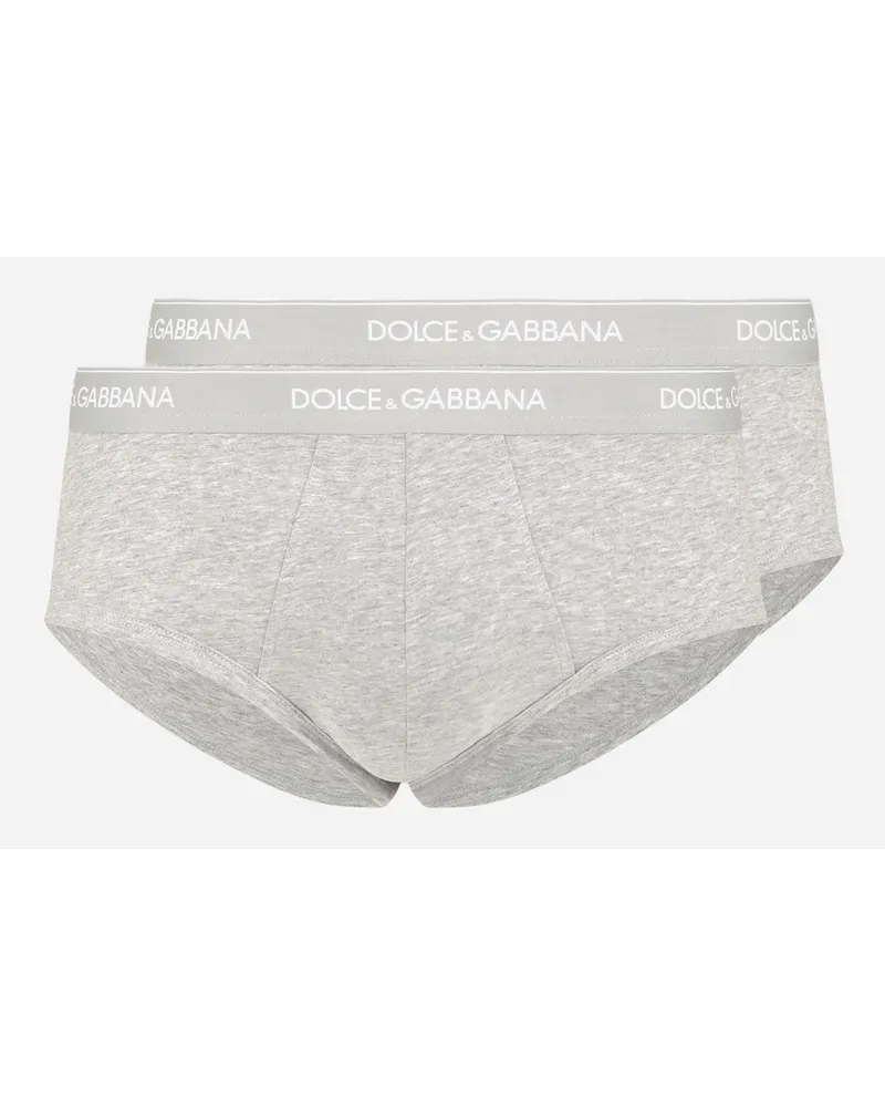 Dolce & Gabbana Bi-pack Slip Brando Cotone Stretch - Uomo Intimo E Loungewear Grigio Cotone Melange