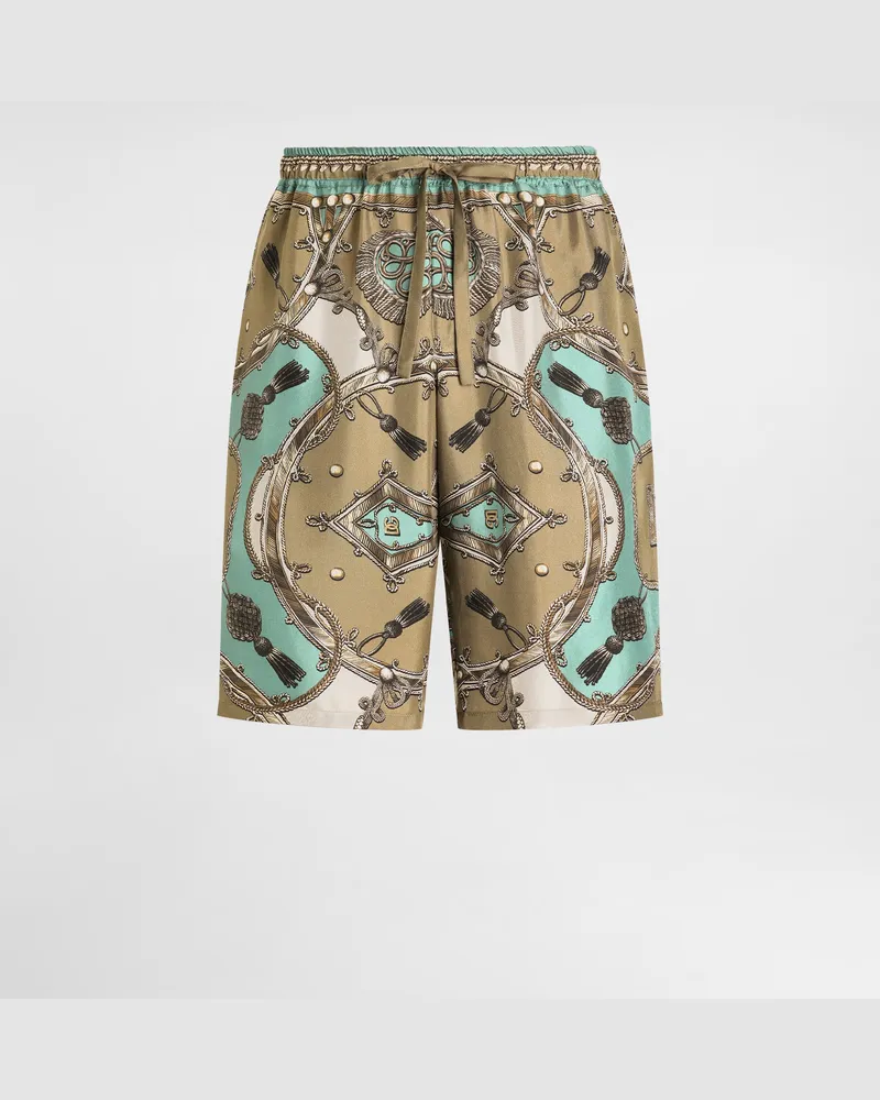 Dolce & Gabbana Bermuda Vanity In Twill Di Seta Lavato Stampa Cargo - Uomo Pantaloni E Shorts Multicolore Multicolore