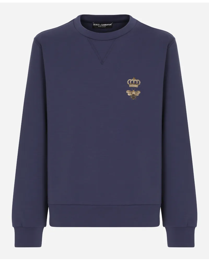 Dolce & Gabbana Felpa Jersey Cotone Con Ricamo - Uomo Felpe Blu Cotone Blu