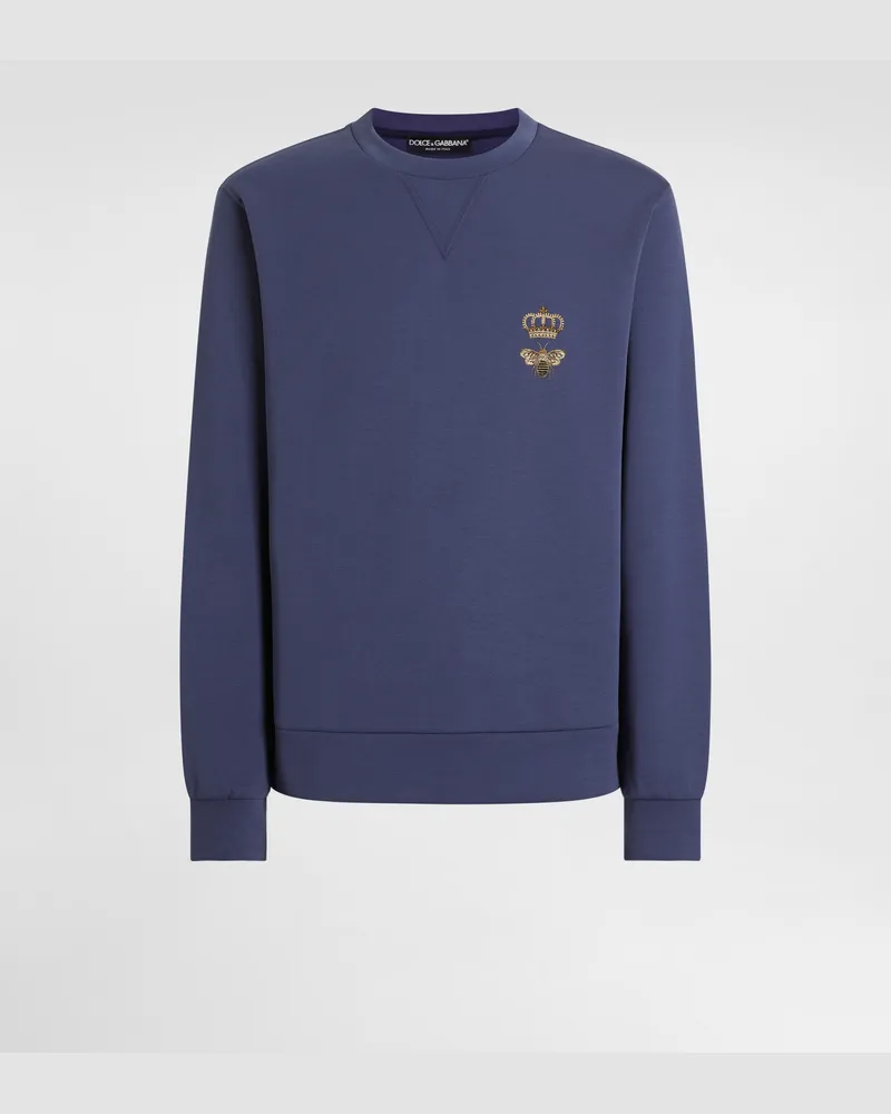 Dolce & Gabbana Felpa Jersey Cotone Con Ricamo - Uomo Felpe Blu Cotone Blu